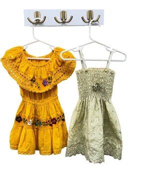 Toddler Dress Bundle – Size 2 Embroidered & Eyelet Styles golden yellow & ivory